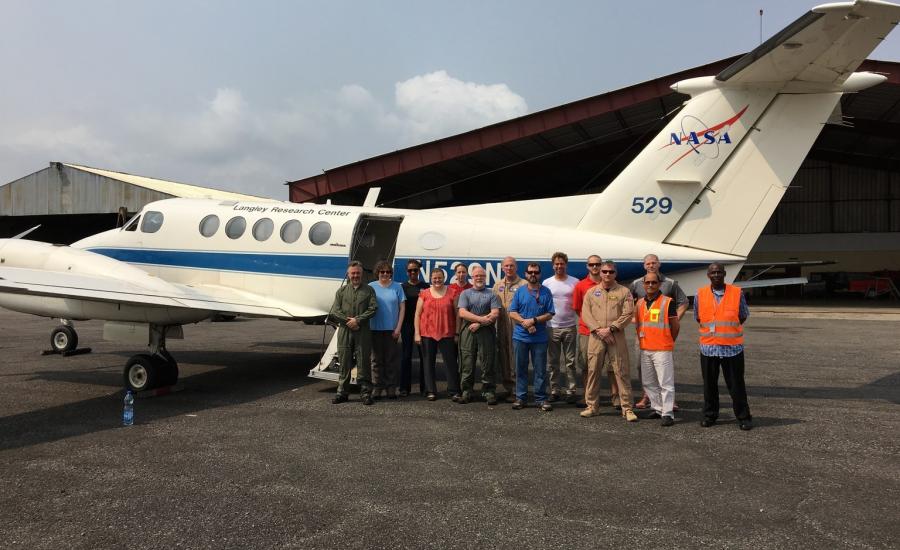 Part of the AfriSAR team in front of the NASA LaRC B-200 aircraft.