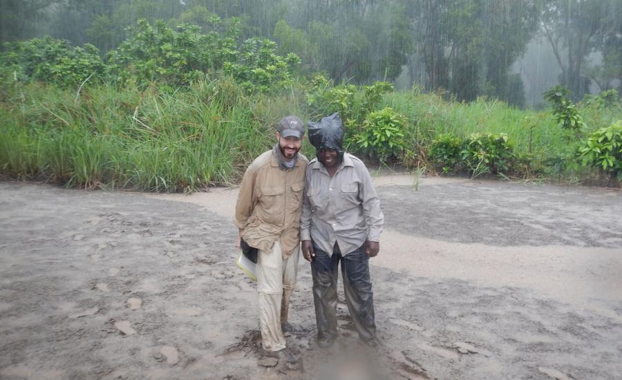 Enjoying some mapping in the rain. Left to right: David Lagomasino (NASA/GSFC) and Kekilia Namala (Tanzania Forest Service)